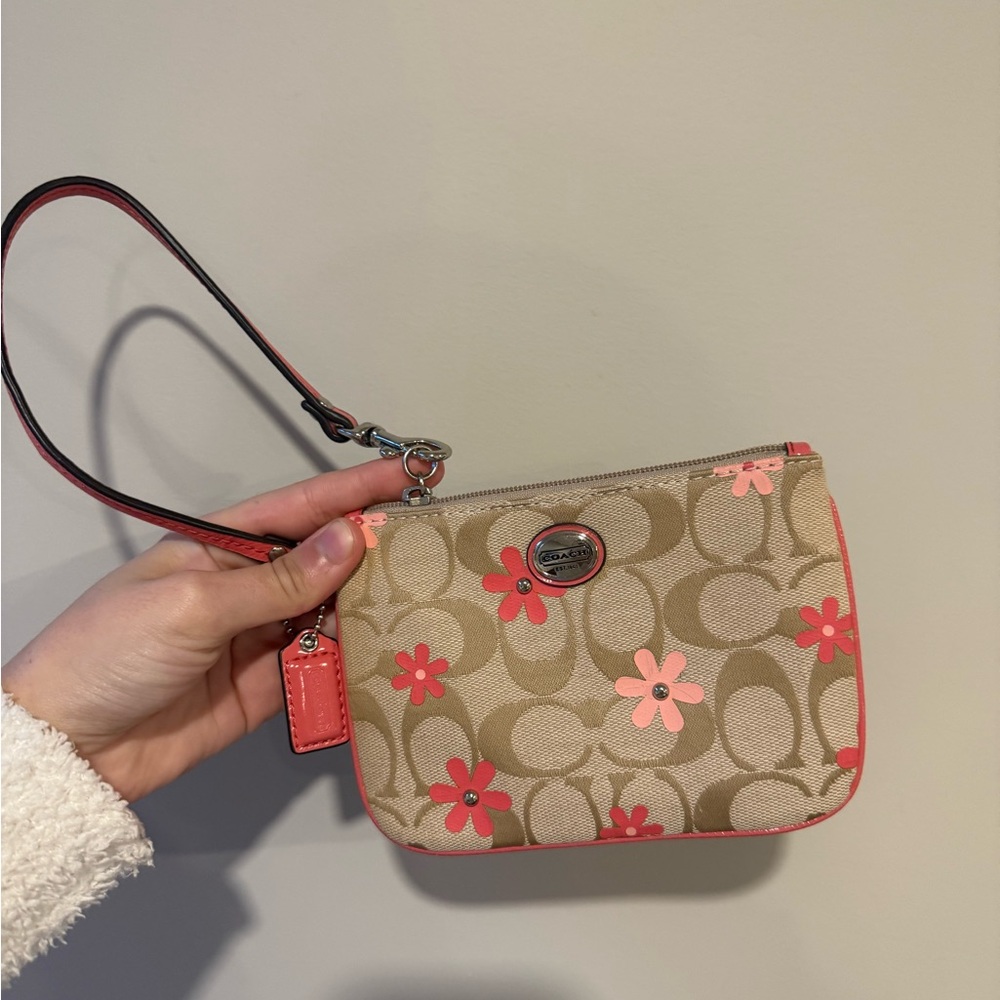 Limited Edition Coach Daisy Signature Floral Canvas Brown Small Clutch Wristlet